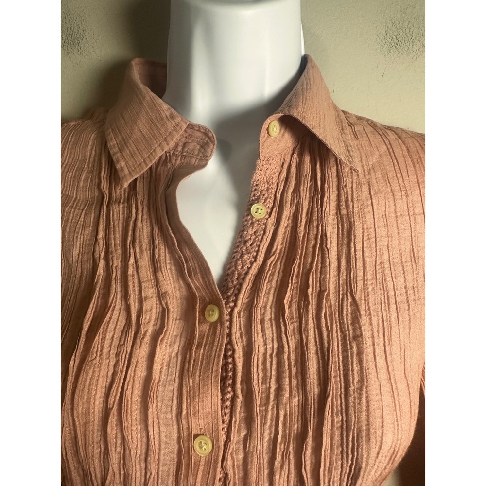 Banana Republic Silk Blend Crinkle Pintuck Tunic Shirt Dusty Rose Pink Small - Picture 3 of 7